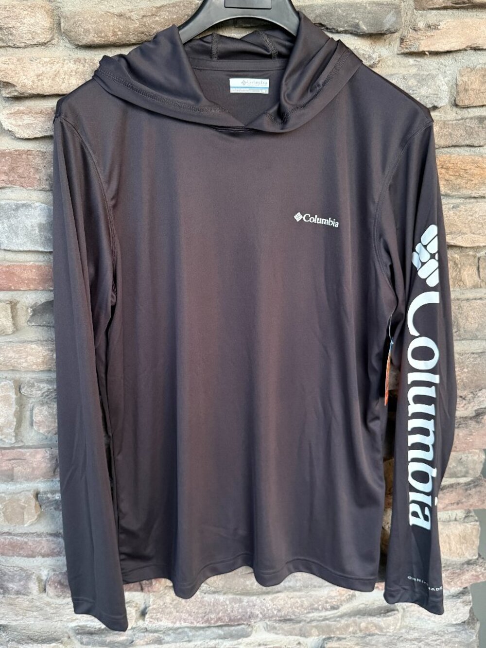 Columbia Men's Rapid Creek LS Hoodie Shirt Logo Dark Gray White Medium NWT